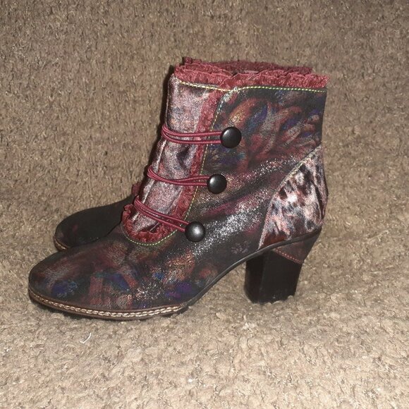 LAURA VITA-Amelia-Multicolor Velvet/Leather-Steampunk/Victorian Booties-Sz 37-NM - Picture 2 of 7